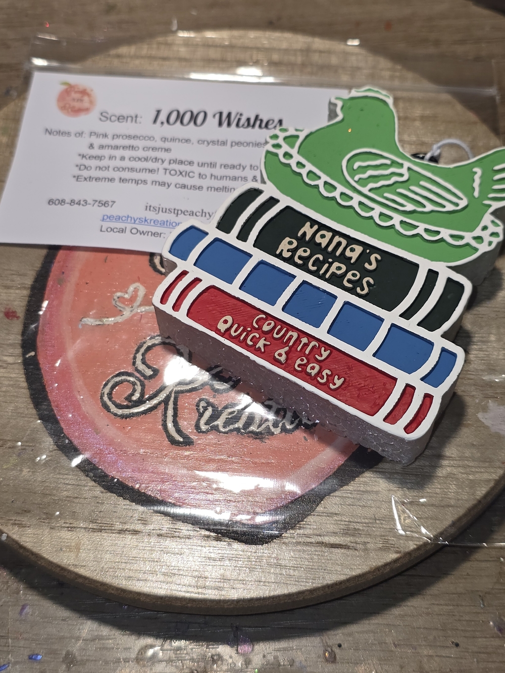 Handmade 'Nana's Recipes' Keychain Charm - Green, Blue, Red